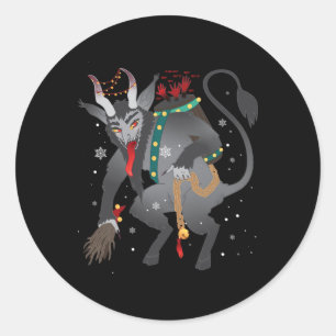 Pegatina Redonda Merry Krampus Navidades de terror malvados Pajama