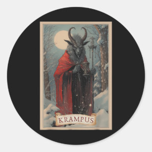 Pegatina Redonda Merry Krampus Navidades de terror sudadizo maldad 