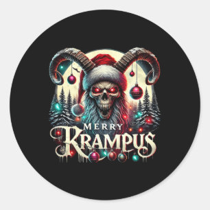 Pegatina Redonda Merry Krampus Navidades Krampus Viene A La Ciudad