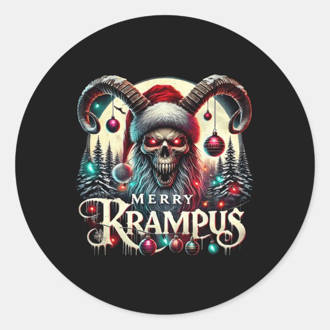 Pegatina Redonda Merry Krampus Navidades Krampus Viene A La Ciudad (Anverso)