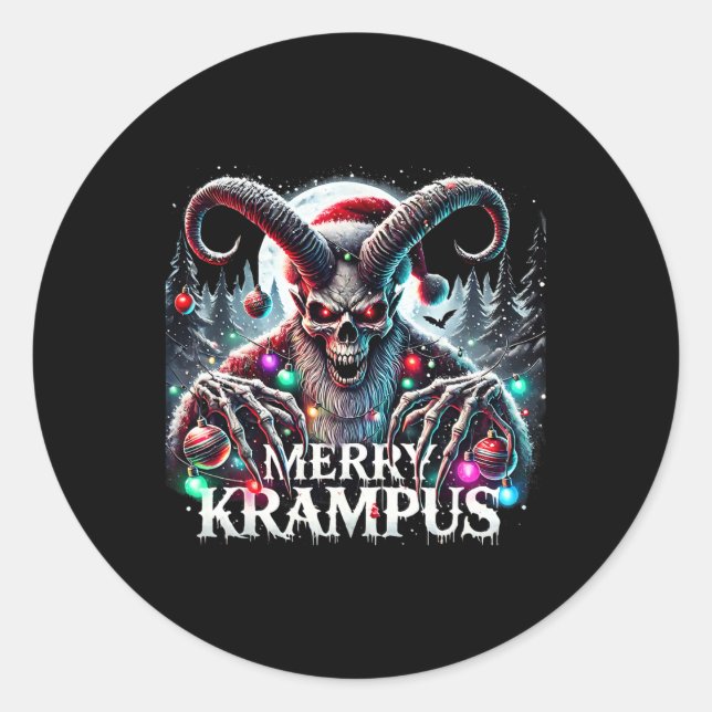 Pegatina Redonda Merry Krampus Navidades Krampus Viene A La Ciudad (Anverso)