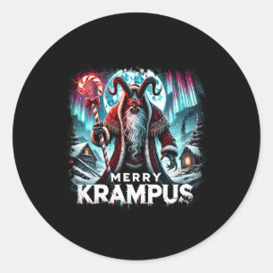 Pegatina Redonda Merry Krampus Navidades míticos navideños por el h