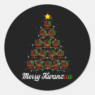 Pegatina Redonda Merry Kwanzaa Árbol de Navidad Kinara Siete Velas