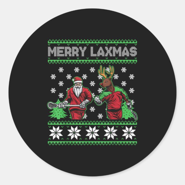 Pegatina Redonda Merry Laxmas Funny Christmas Lacrosse Player Holid (Anverso)
