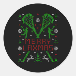 Pegatina Redonda Merry Laxmas Funny Lacrosse Navidades feos Sweater