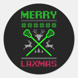Pegatina Redonda Merry Laxmas Ugly Design Lacrosse Navidades