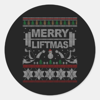 Pegatina Redonda Merry Liftmas Feo Para Bodybuilder