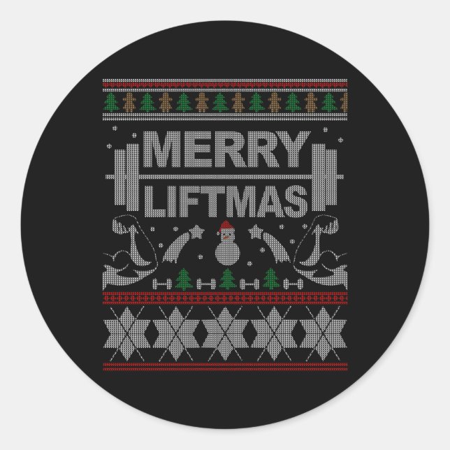 Pegatina Redonda Merry Liftmas Feo Para Bodybuilder (Anverso)