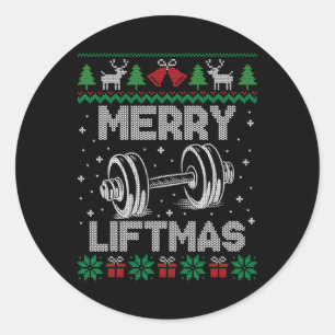 Pegatina Redonda Merry Liftmas Funny Navidades Gym Workout Fitness