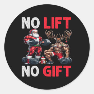Pegatina Redonda Merry Liftmas Músculo Santa Weightrising Cuerpo de