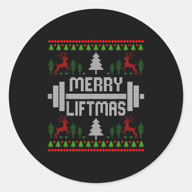 Pegatina Redonda Merry Liftmas - Trainer Ugly Style Christmas  (Anverso)