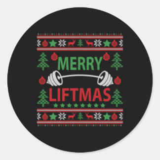 Pegatina Redonda Merry Liftmas Ugly Gym Entrenamiento