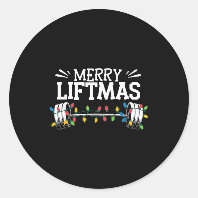 Pegatina Redonda Merry Liftmas Weightlifter Fitness  (Anverso)