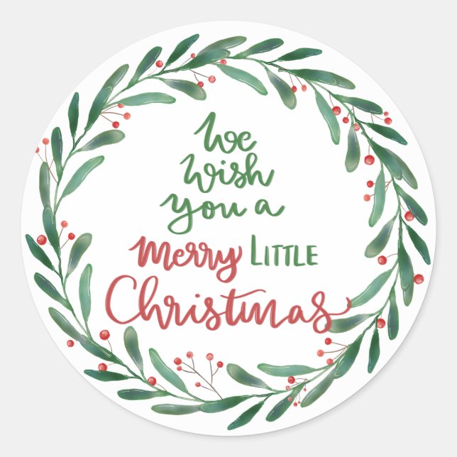 Pegatina Redonda Merry Little Christmas Script | Wreath  (Anverso)