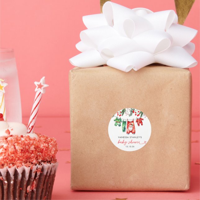 Pegatina Redonda Merry Little Floral Navidades Santa Baby Shower (Fiesta)