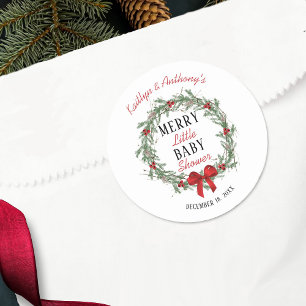 Pegatina Redonda Merry Little Navidades Baby Shower