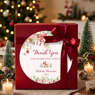 Pegatina Redonda Merry Little Winter Holiday Baby Shower Gracias