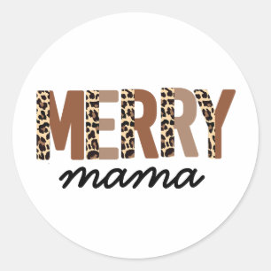 Pegatina Redonda "Merry Mama" Bloque de color moderno Leopard Boho