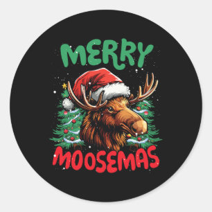 Pegatina Redonda Merry Moosemas Funny Navidades Duck Lover
