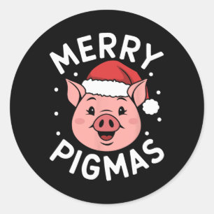 Pegatina Redonda Merry Pigmas Graciosos Navidades de Cerdo Santa Pi