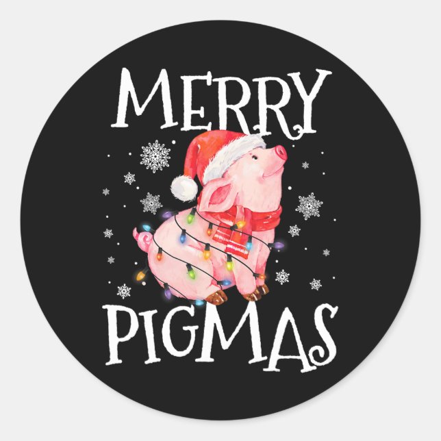 Pegatina Redonda Merry Pigmas Navidades divertidos de cerdo alumbra (Anverso)