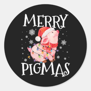 Pegatina Redonda Merry Pigmas Navidades divertidos de cerdo alumbra