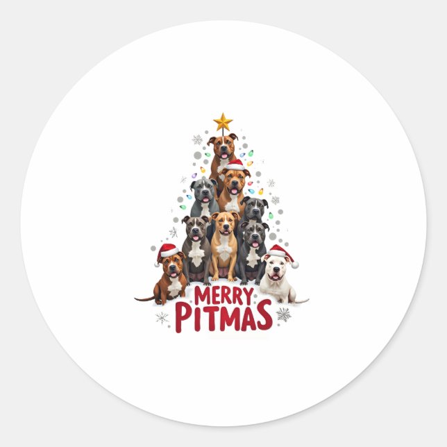 Pegatina Redonda Merry Pitmas Pitbull Dog Ugly Christmas Sweater Tr (Anverso)