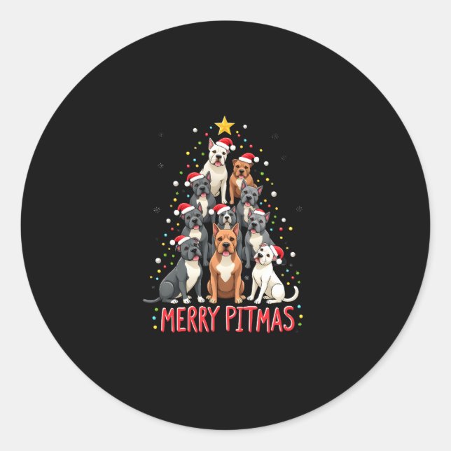 Pegatina Redonda Merry Pitmas Pitbull Dog Ugly Christmas Sweater Tr (Anverso)
