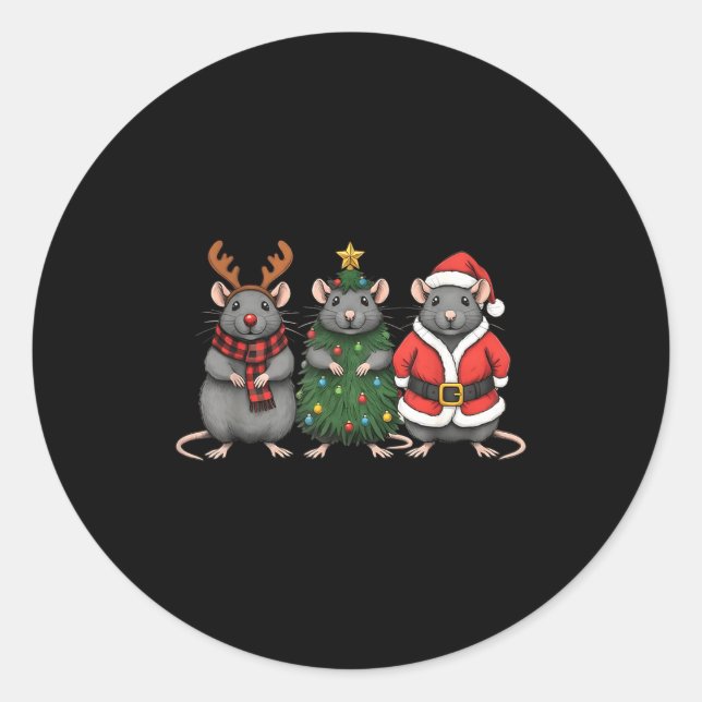 Pegatina Redonda Merry Ratmas Christmas Santa Rat Mouse Lover Anima (Anverso)