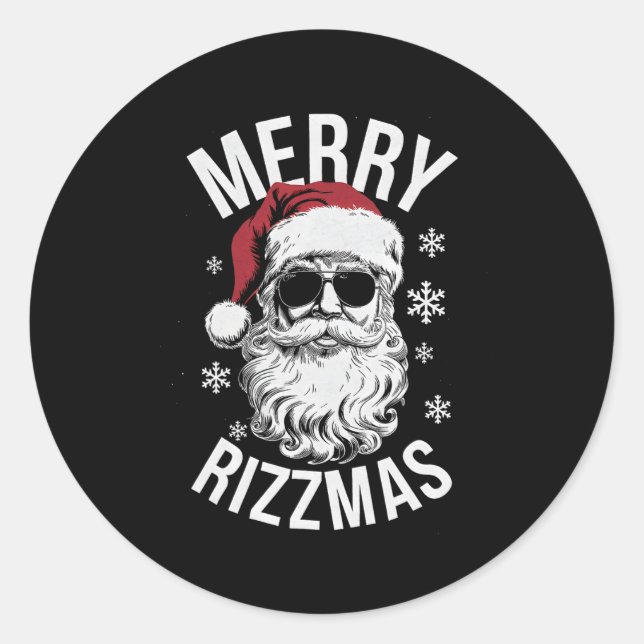 Pegatina Redonda Merry Rizzmas Funny Christmas Santa Claus Happy Ch (Anverso)