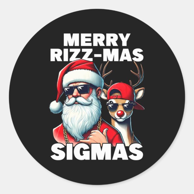 Pegatina Redonda Merry Rizzmas Sigmas Gen Alpha Funny Christmas San (Anverso)