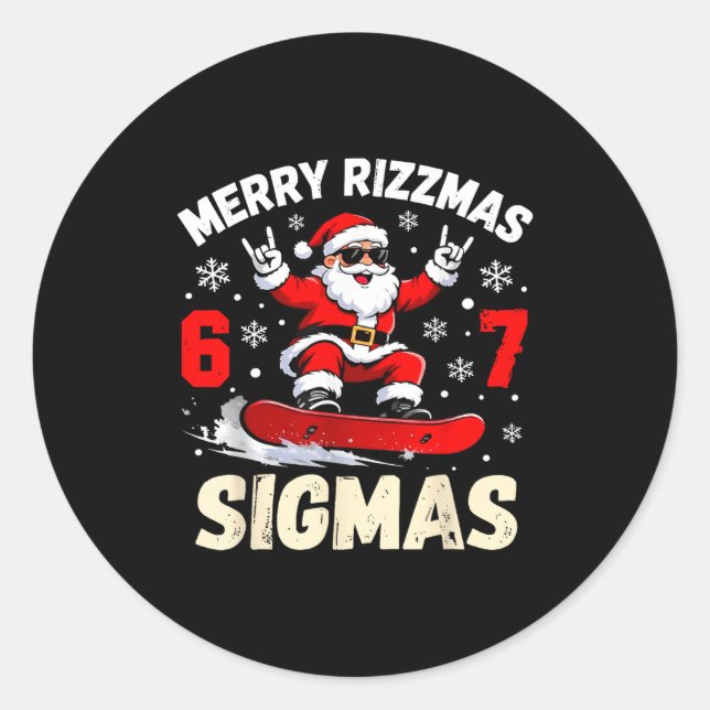 Pegatina Redonda Merry Rizzmas Sigmas Santa 67 Six Seven  (Anverso)