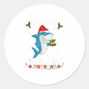 Pegatina Redonda Merry Sharkmas Shark Santa Ugly Christma
