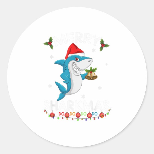 Pegatina Redonda Merry Sharkmas Shark Santa Ugly Christma (Anverso)