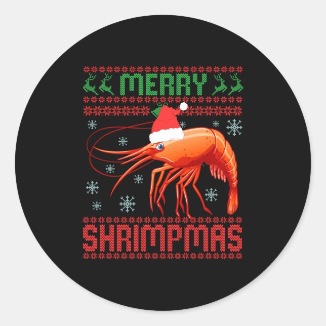 Pegatina Redonda Merry Shrimpmas Funny Shrimp Ugly Christmas Sweate (Anverso)