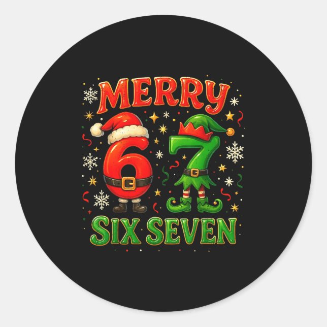 Pegatina Redonda Merry Six Seven Funny Meme 67 Christmas Couple Des (Anverso)