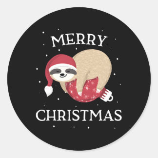 Pegatina Redonda Merry Sloth Santa