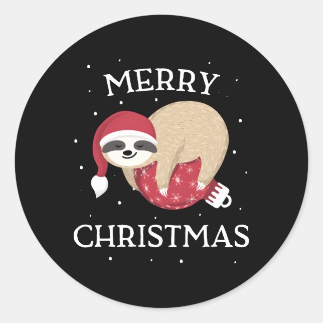 Pegatina Redonda Merry Sloth Santa (Anverso)