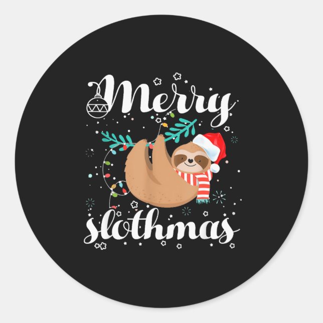 Pegatina Redonda Merry Slothmas Christmas Pajama For Sloth Lovers  (Anverso)