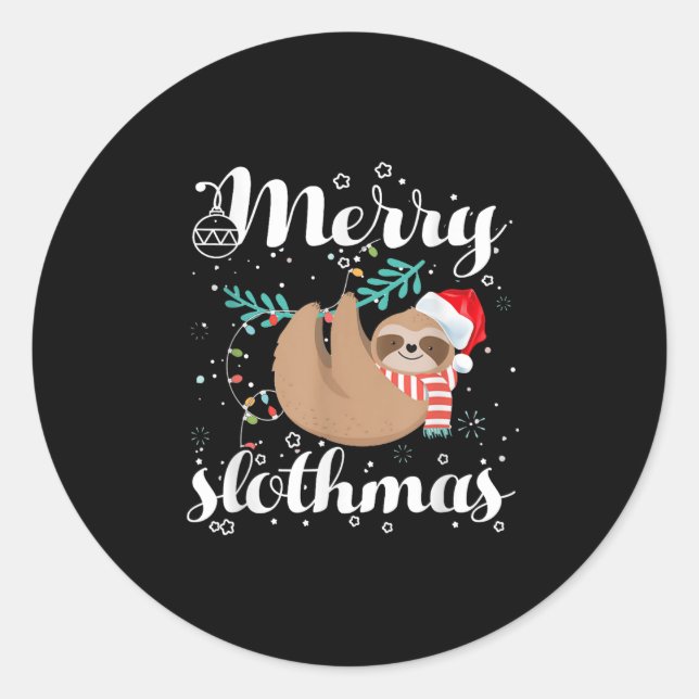 Pegatina Redonda Merry Slothmas Christmas Pajama For Sloth Lovers  (Anverso)