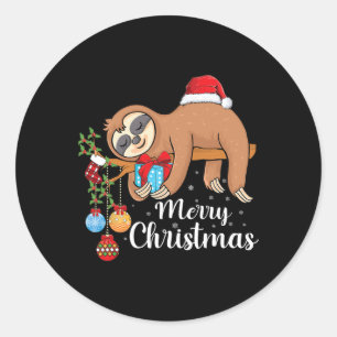 Pegatina Redonda Merry Slothmas Cute Xmas Sloth Santa Hat Navidades