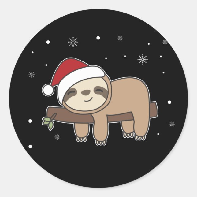 Pegatina Redonda Merry Slothmas Divertida Slothmas Para Navidades C (Anverso)