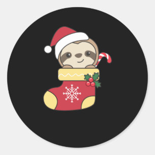 Pegatina Redonda Merry Slothmas Divertidas Slothmas Para Navidades