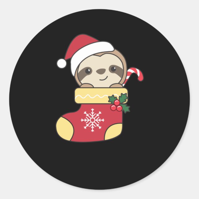 Pegatina Redonda Merry Slothmas Divertidas Slothmas Para Navidades (Anverso)
