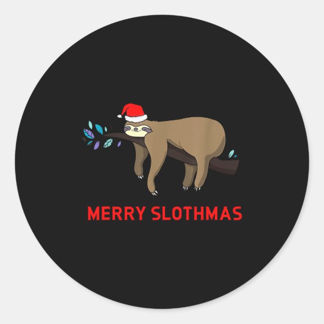 Pegatina Redonda Merry Slothmas Funny Sloth Christmas  (Anverso)
