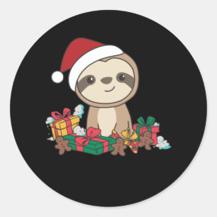 Pegatina Redonda Merry Slothmas Funny Sloth For Christmas