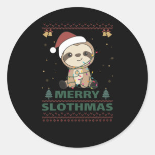 Pegatina Redonda Merry Slothmas graciosos Navidades eslovacos Pun