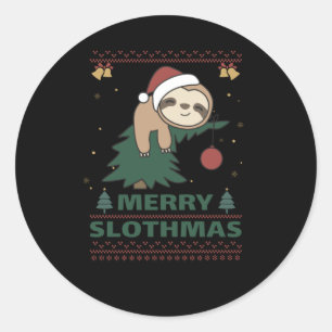 Pegatina Redonda Merry Slothmas graciosos Navidades eslovacos Pun