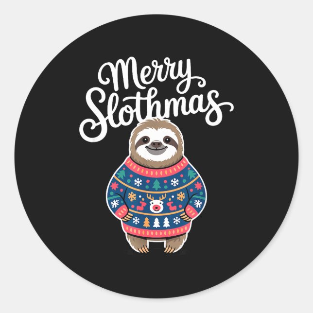Pegatina Redonda Merry Slothmas Sweater Funny Sloth Christmas Pajam (Anverso)
