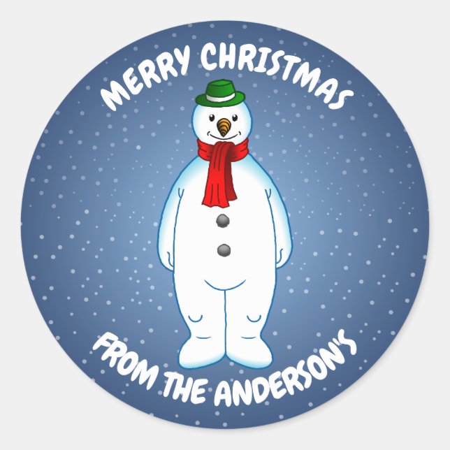 Pegatina Redonda Merry Snowman (Anverso)